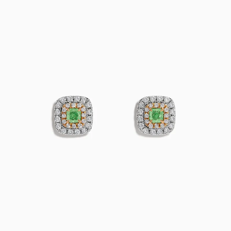 18K Two Tone Gold AGL Certified Natural Green and White Diamond Stud Earrings sold by Effy
