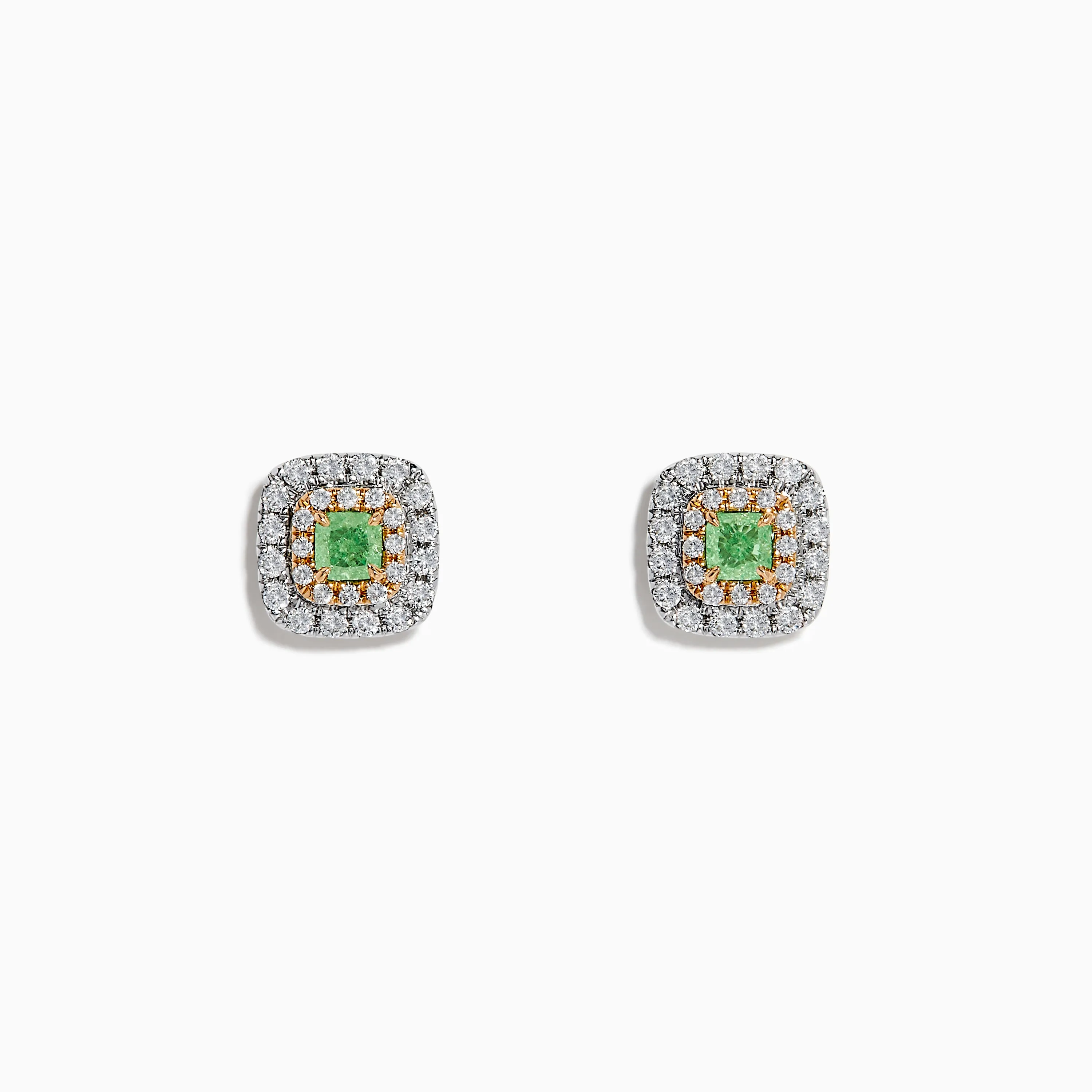 18K Two Tone Gold AGL Certified Natural Green and White Diamond Stud Earrings sold by Effy