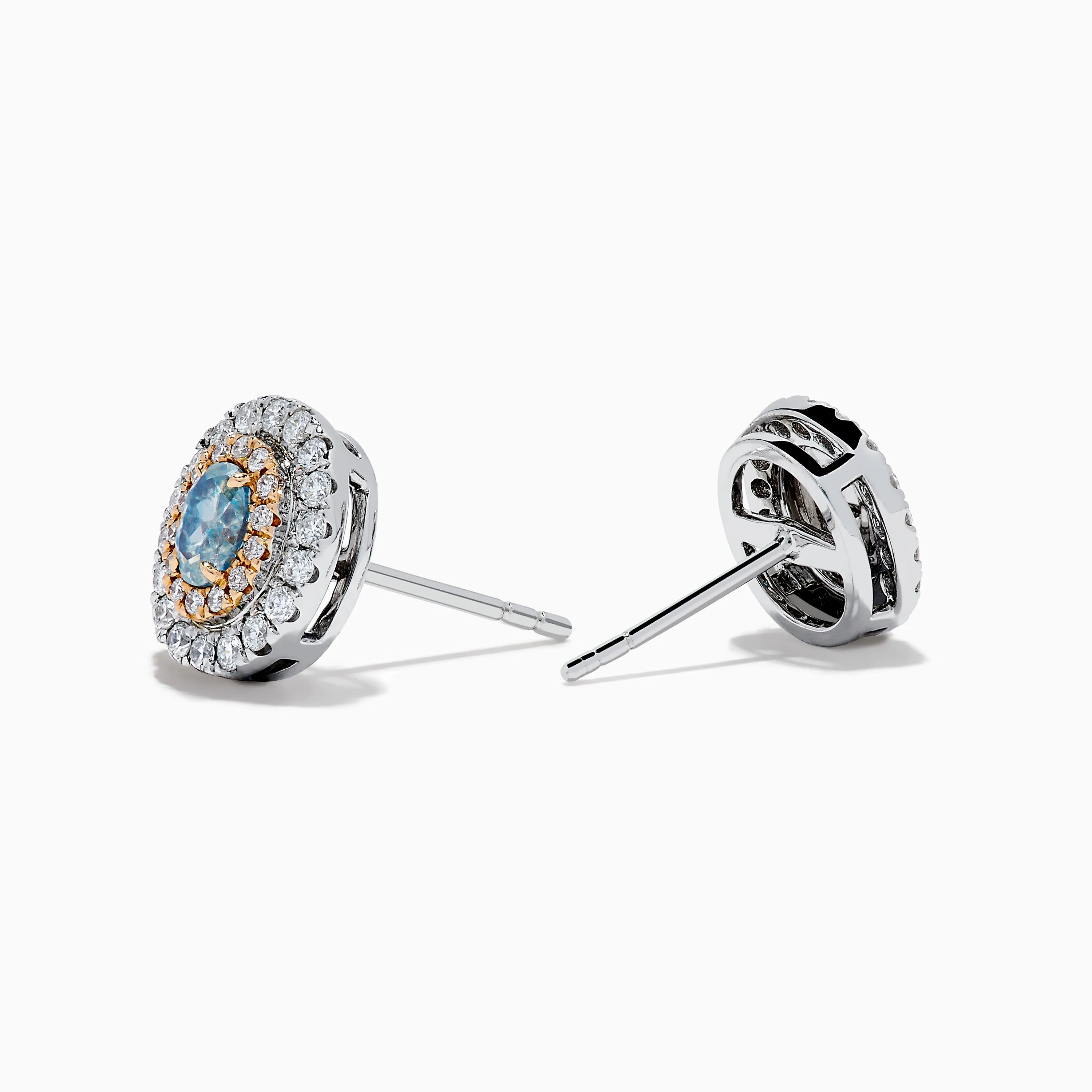 18K Two Tone Gold Certified Natural Blue and White Diamond Stud Earrings sold by Effy product image thumbnail 2