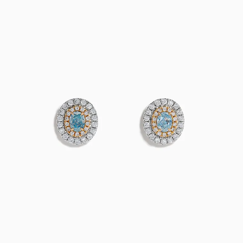 18K Two Tone Gold Certified Natural Blue and White Diamond Stud Earrings sold by Effy