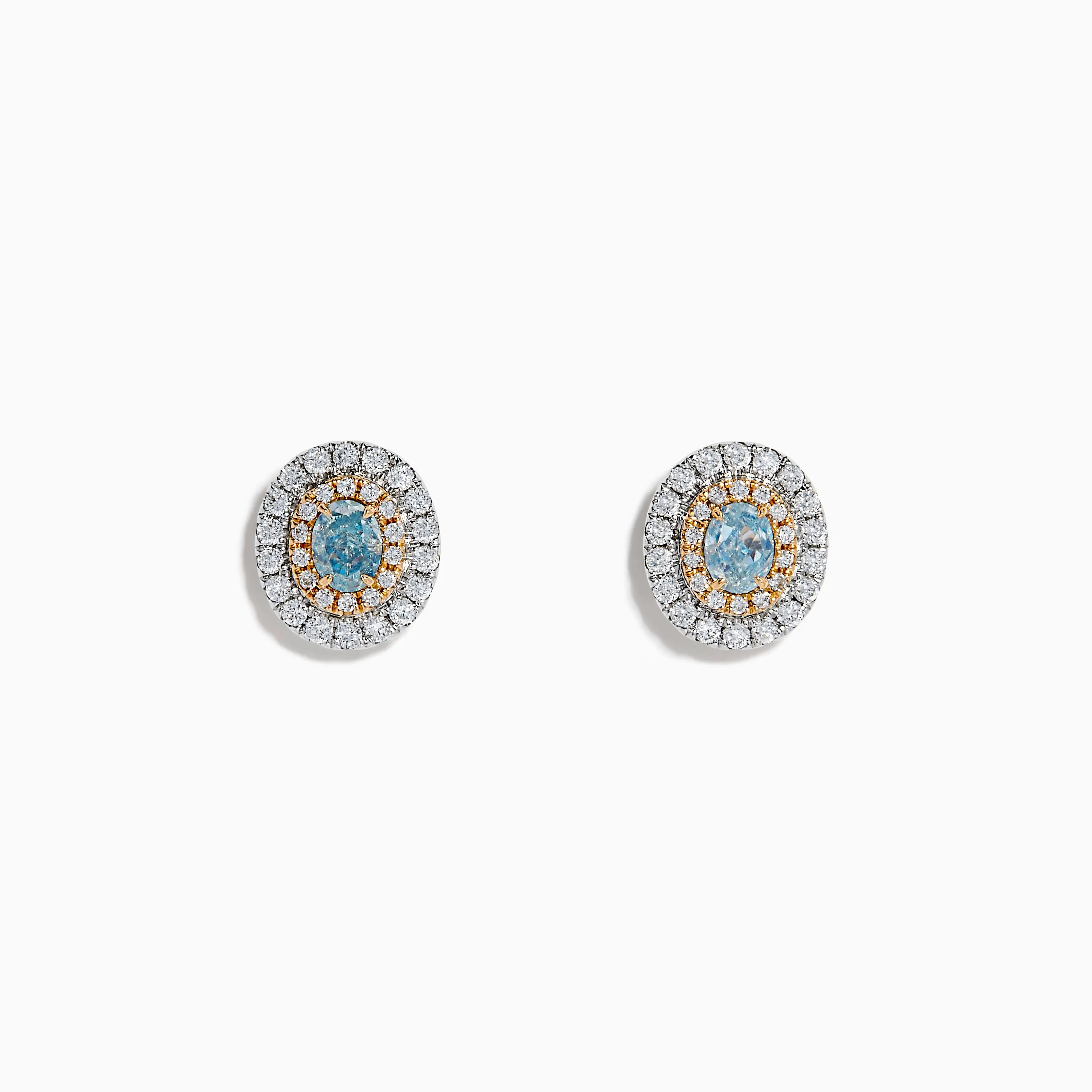 18K Two Tone Gold Certified Natural Blue and White Diamond Stud Earrings sold by Effy