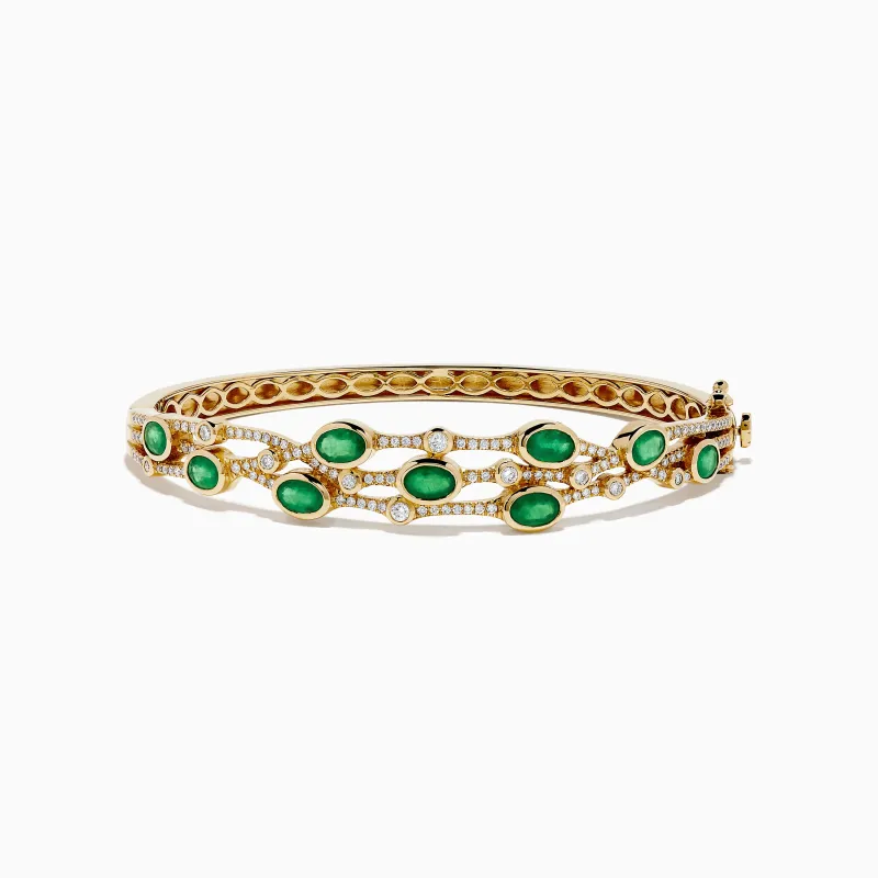 14K Yellow Gold Emerald and Diamond Bangle sold by Effy