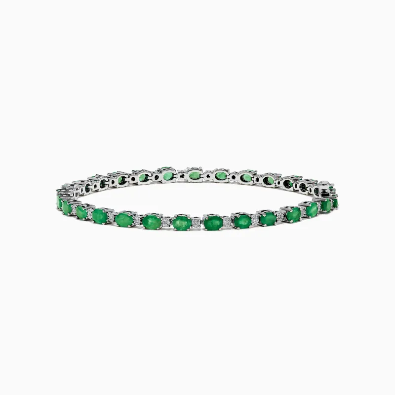 925 Sterling Silver Emerald and Diamond Tennis Bracelet sold by Effy