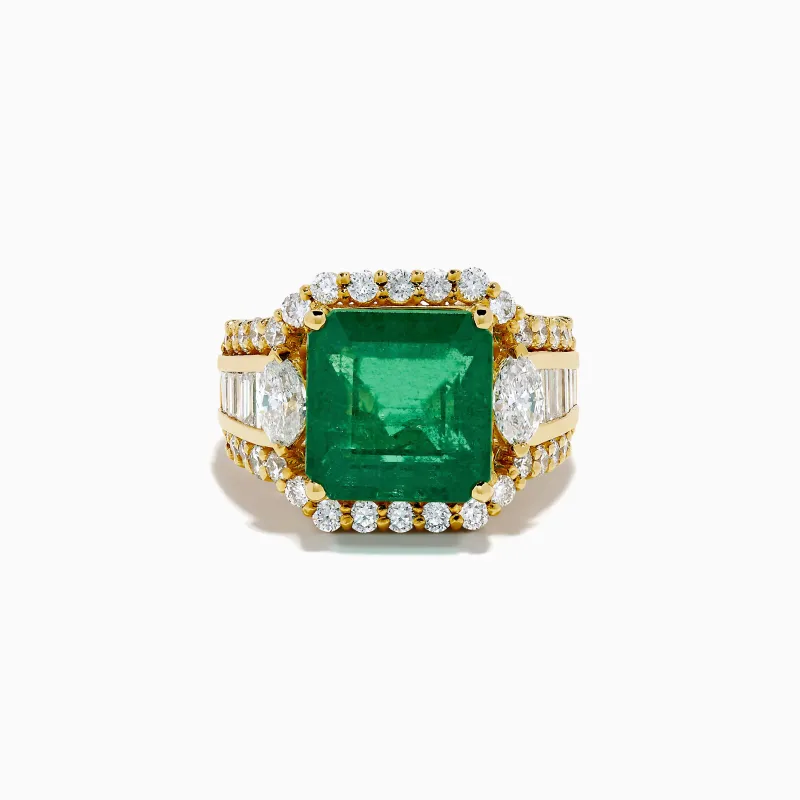 18K Yellow Gold Emerald and Diamond Ring sold by Effy