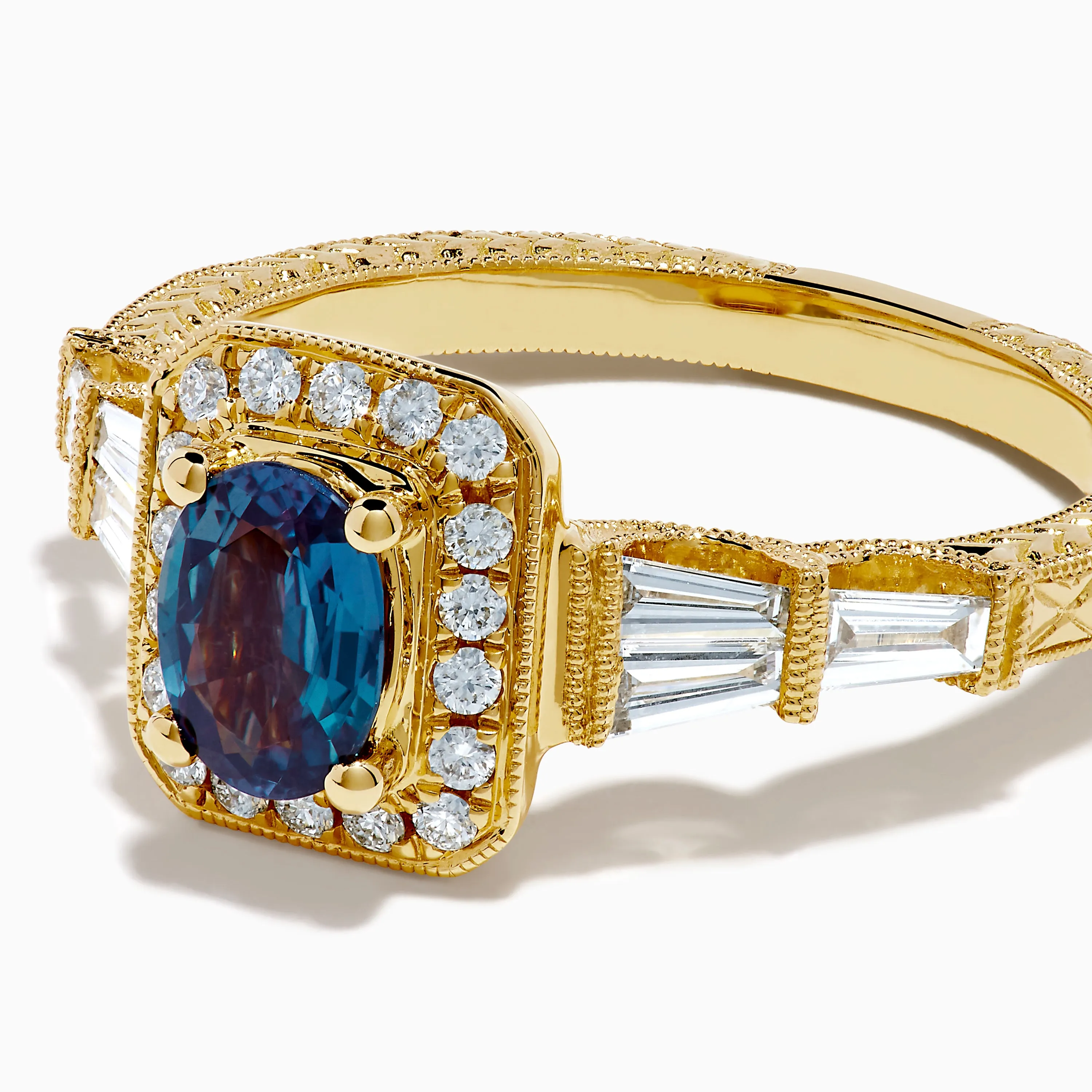 18K Yellow Gold GIA Certified Alexandrite and Diamond Halo Ring sold by Effy product image thumbnail 2