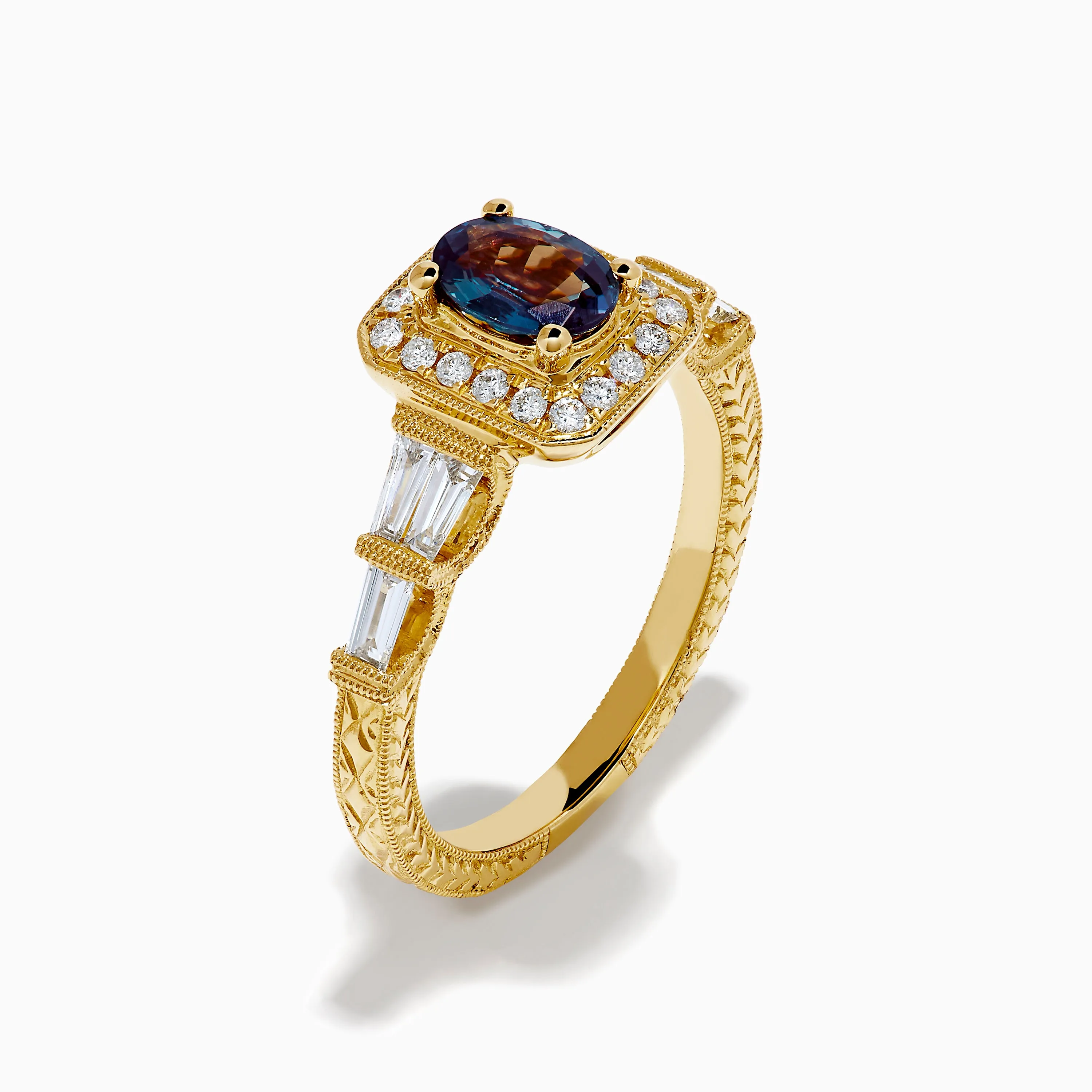 18K Yellow Gold GIA Certified Alexandrite and Diamond Halo Ring sold by Effy product image thumbnail 4