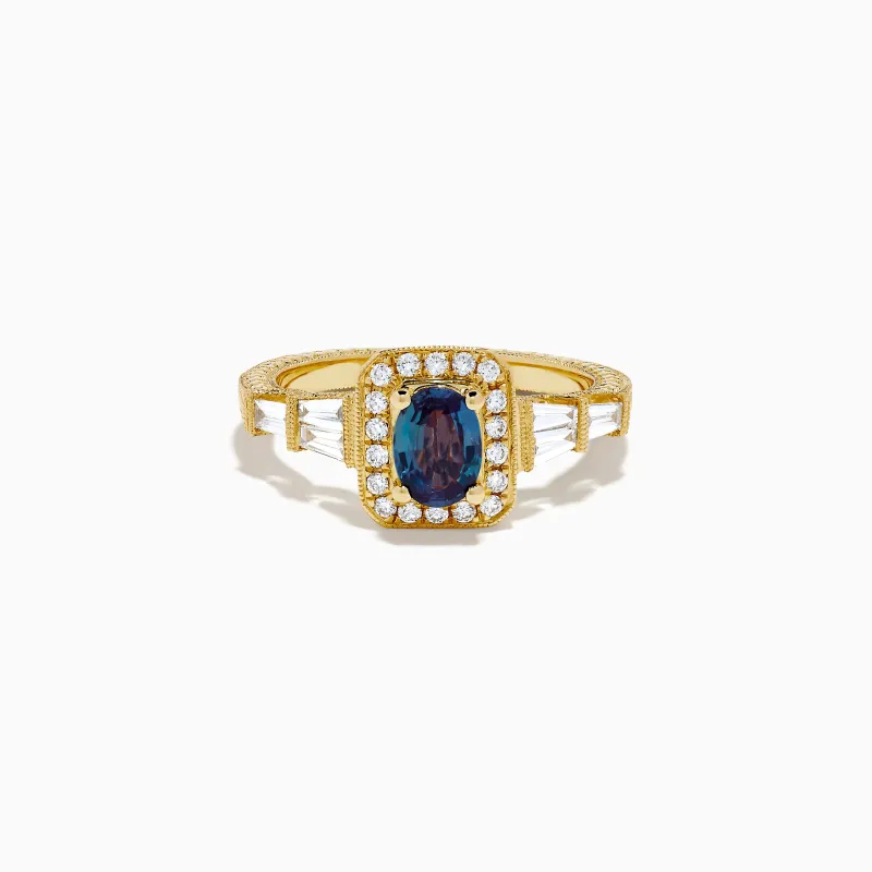 18K Yellow Gold GIA Certified Alexandrite and Diamond Halo Ring sold by Effy