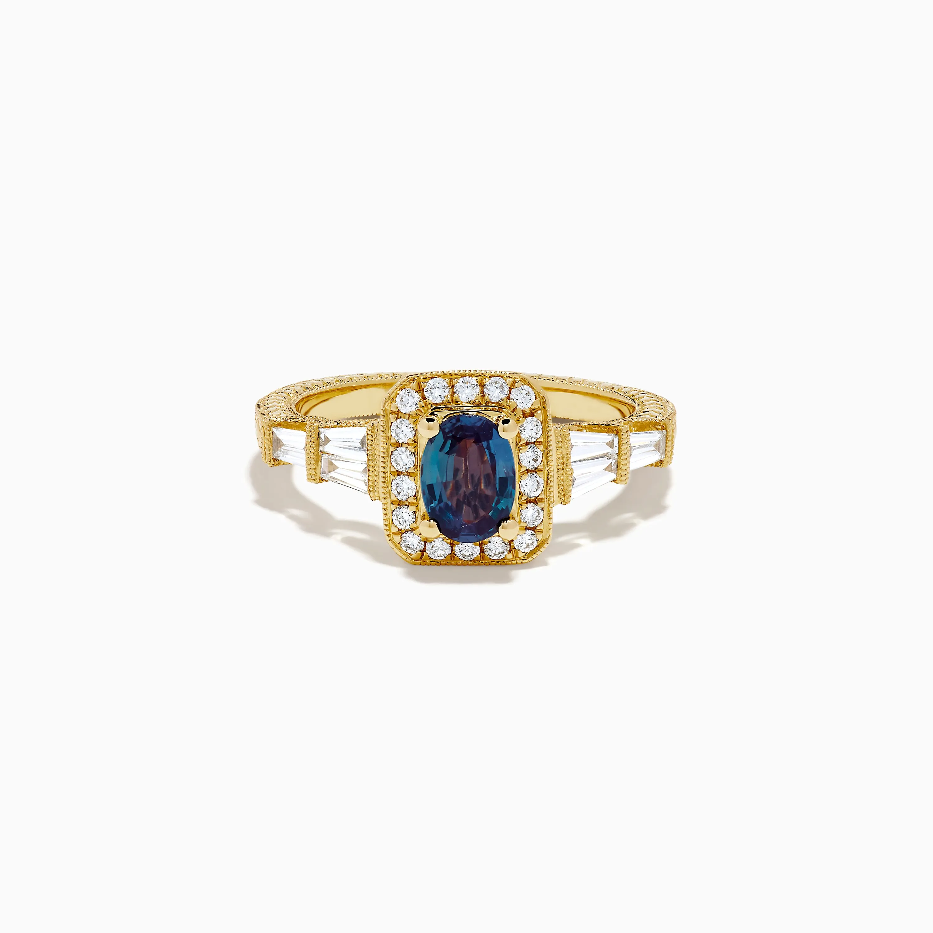 18K Yellow Gold GIA Certified Alexandrite and Diamond Halo Ring sold by Effy