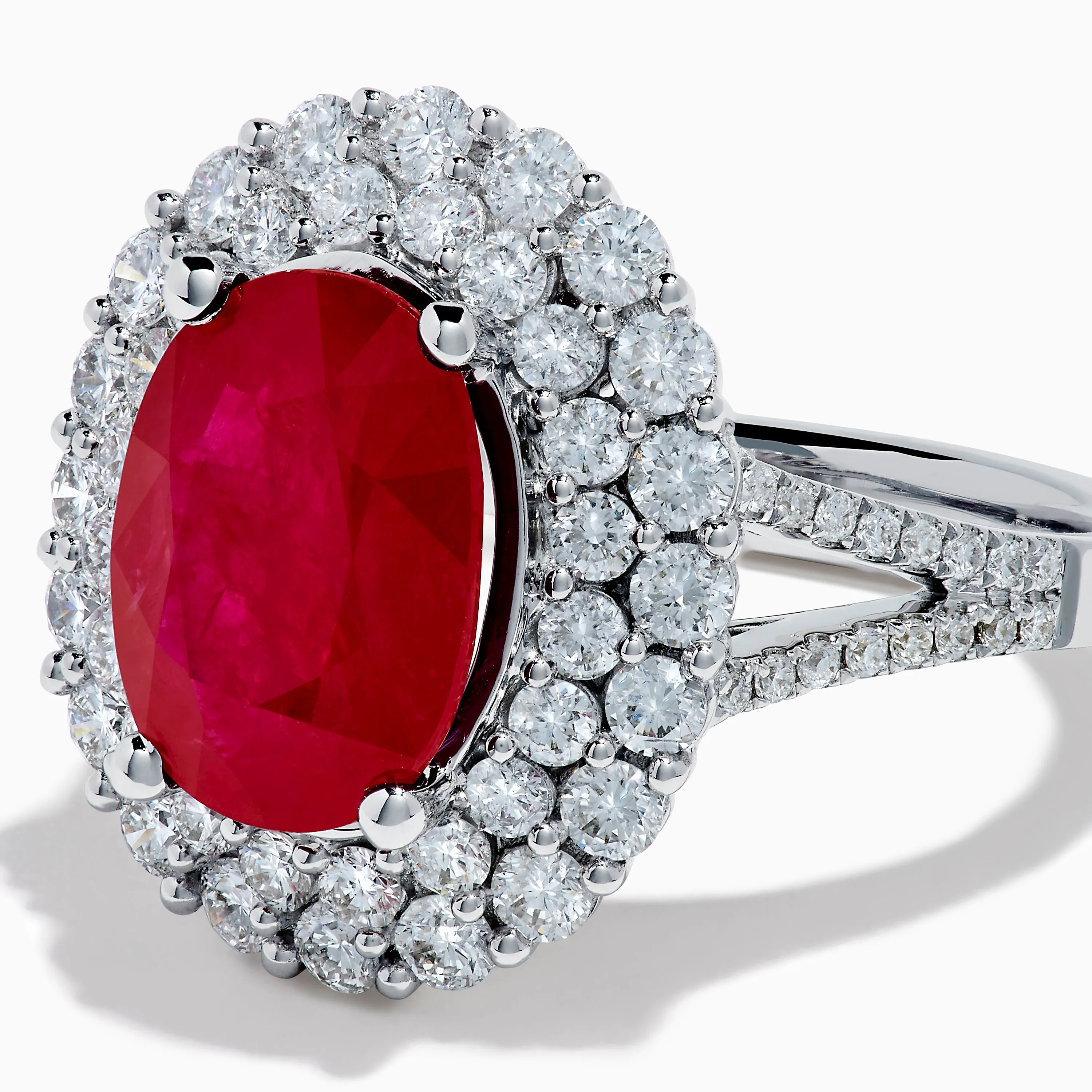 18K White Gold Ruby and Diamond Double Halo Ring sold by Effy product image thumbnail 2