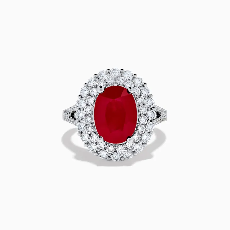 18K White Gold Ruby and Diamond Double Halo Ring sold by Effy