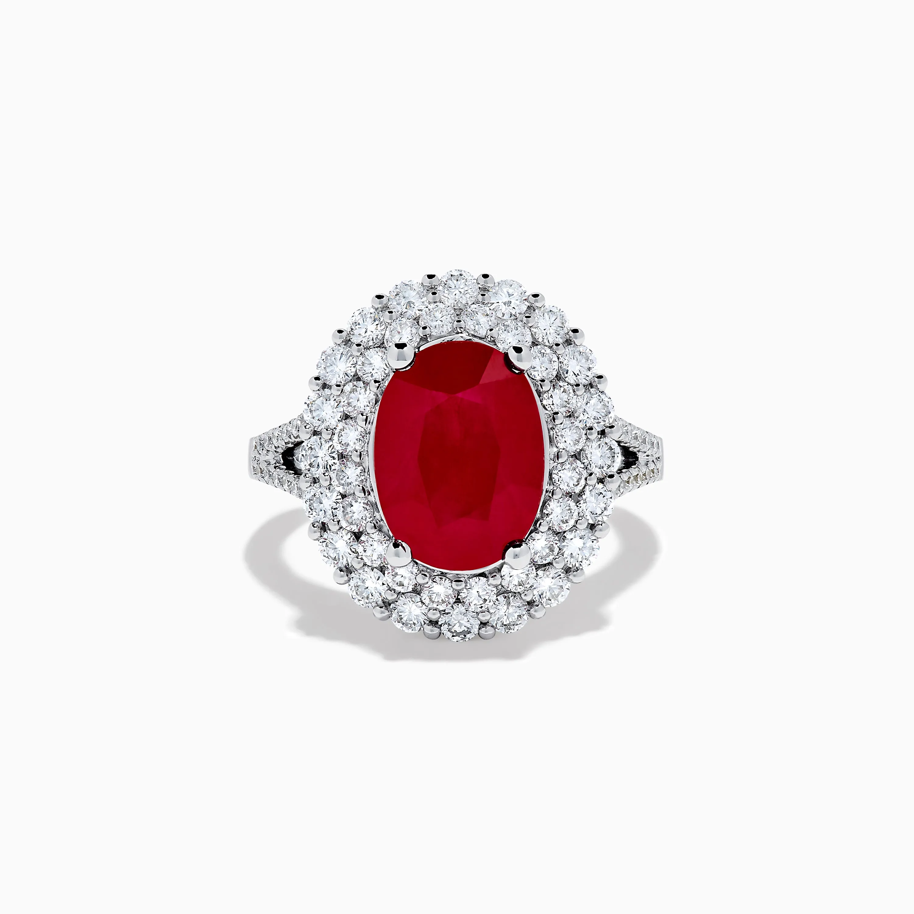 18K White Gold Ruby and Diamond Double Halo Ring sold by Effy