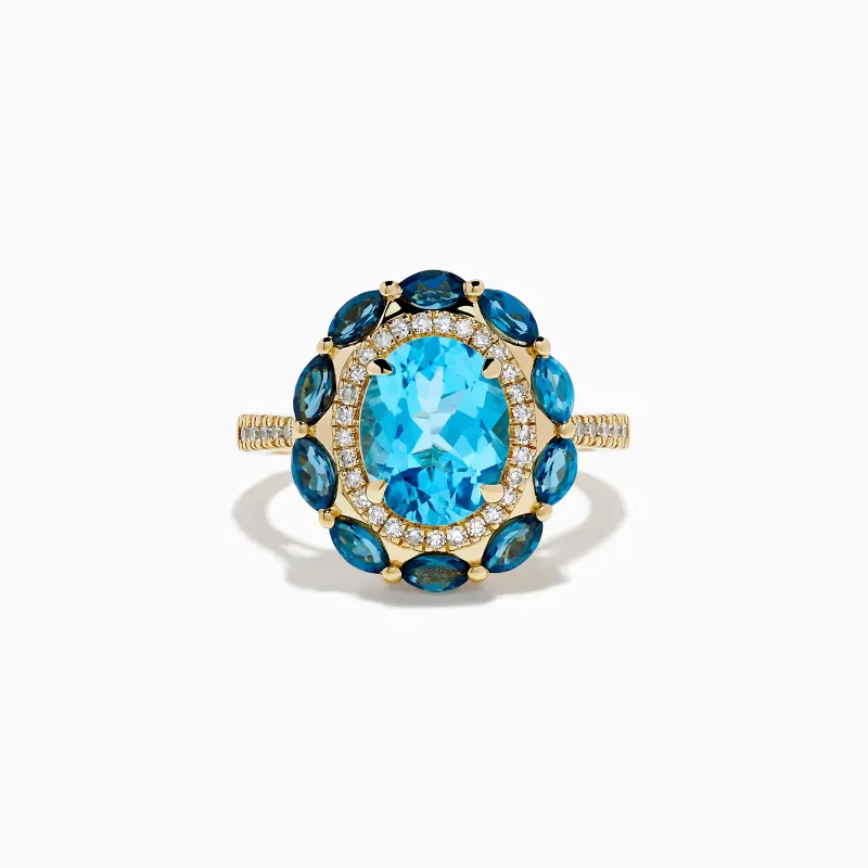 Ocean Bleu 14K Yellow Gold Blue Topaz and Diamond Ring sold by Effy