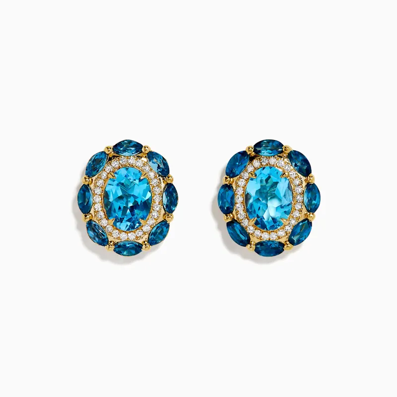 Ocean Bleu 14K Yellow Gold Blue Topaz and Diamond Earrings sold by Effy