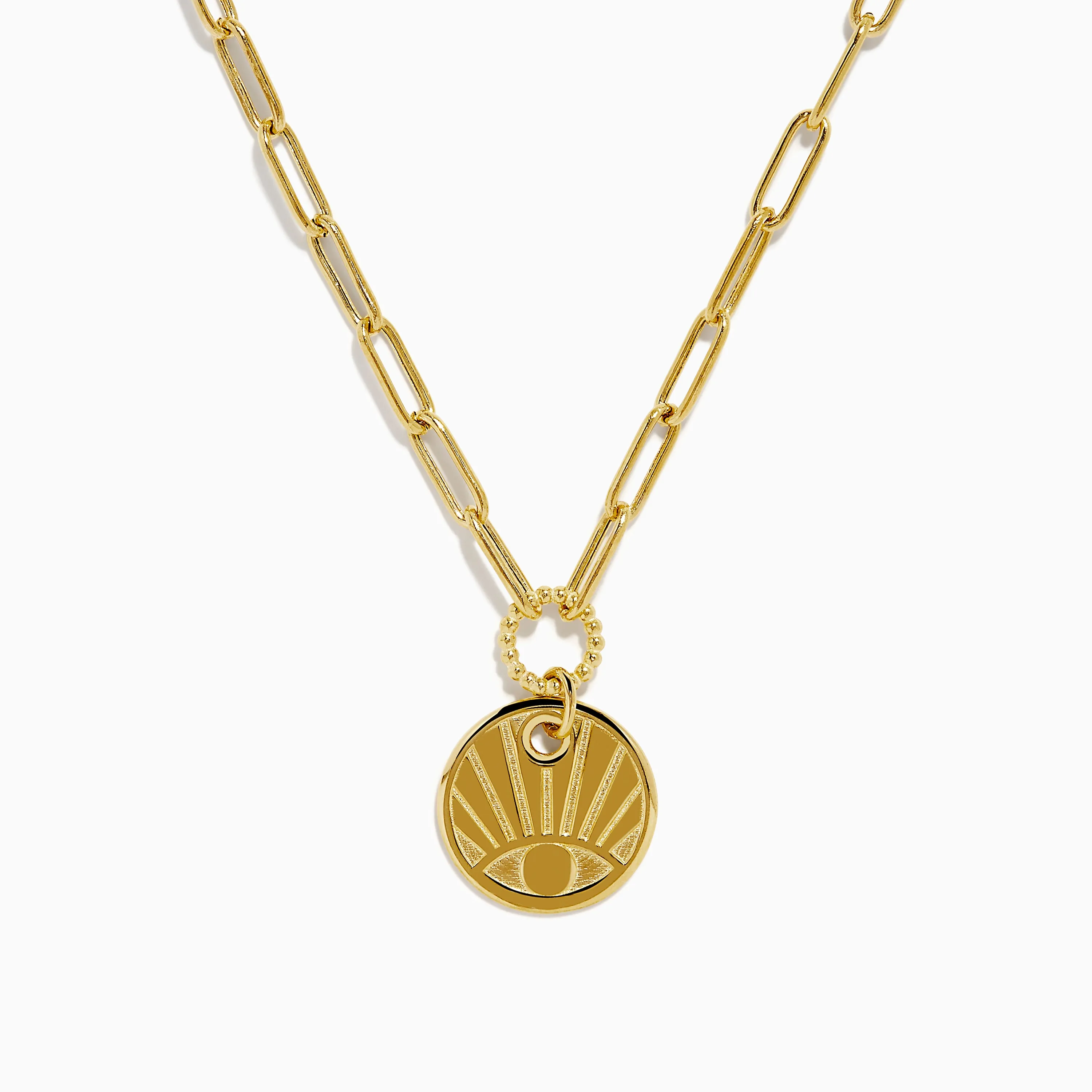 14K Yellow Gold Evil Eye Coin Pendant Paperclip Chain Necklace sold by Effy