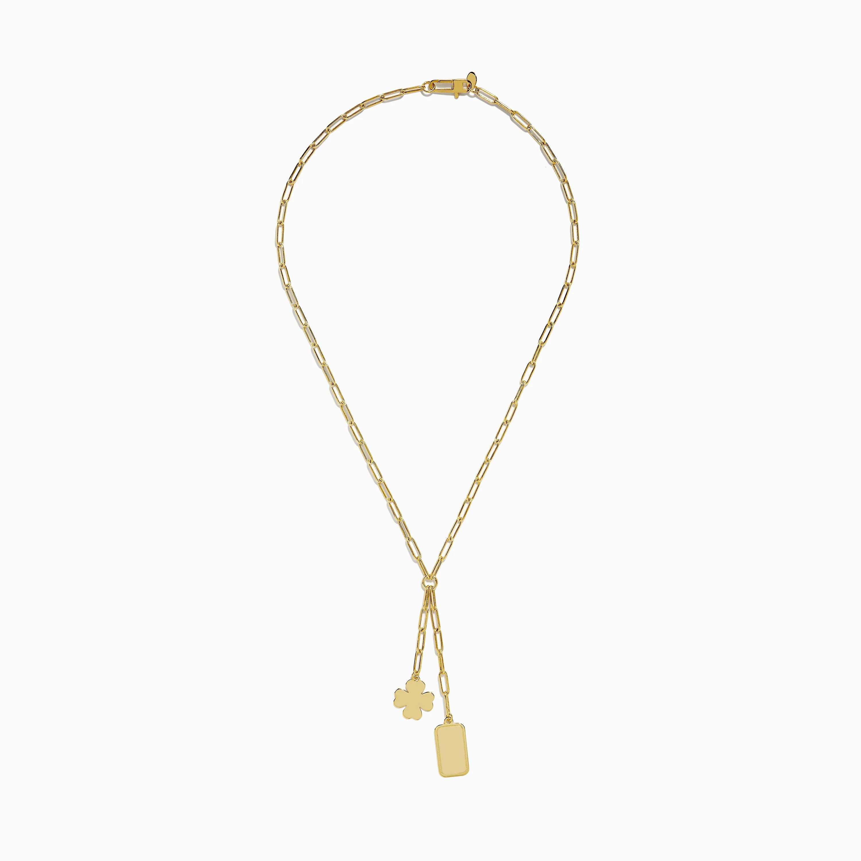 14K Yellow Gold Paperclip Dog Tag and Clover Lariat Necklace sold by Effy product image thumbnail 3