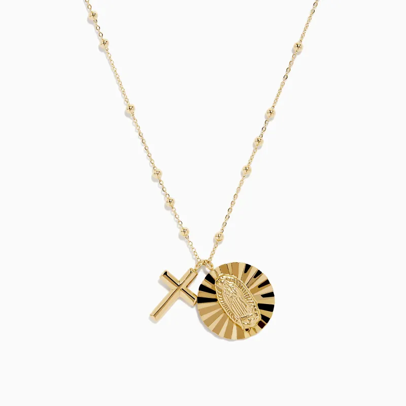 14K Yellow Gold Virgin Medal and Cross Pendant on Saturn Chain sold by Effy