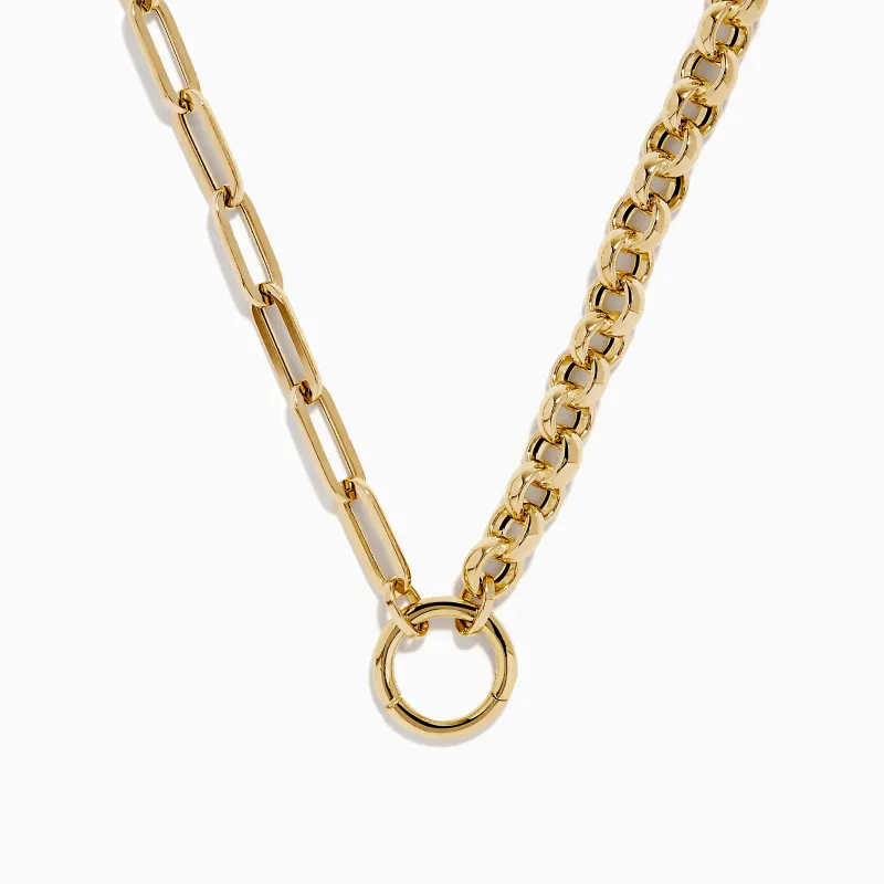 14K Yellow Gold Half Paperclip and Half Round Links Charm Holder Necklace sold by Effy