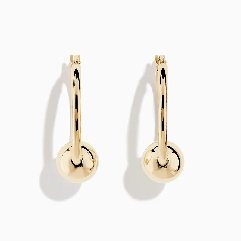 14K Yellow Gold Tube Hoops with Bead Earrings sold by Effy