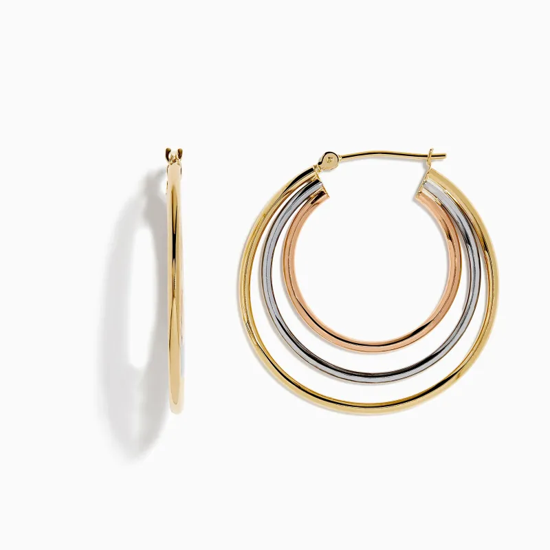14K Three Tone Gold Triple Tube Hoop Earrings sold by Effy