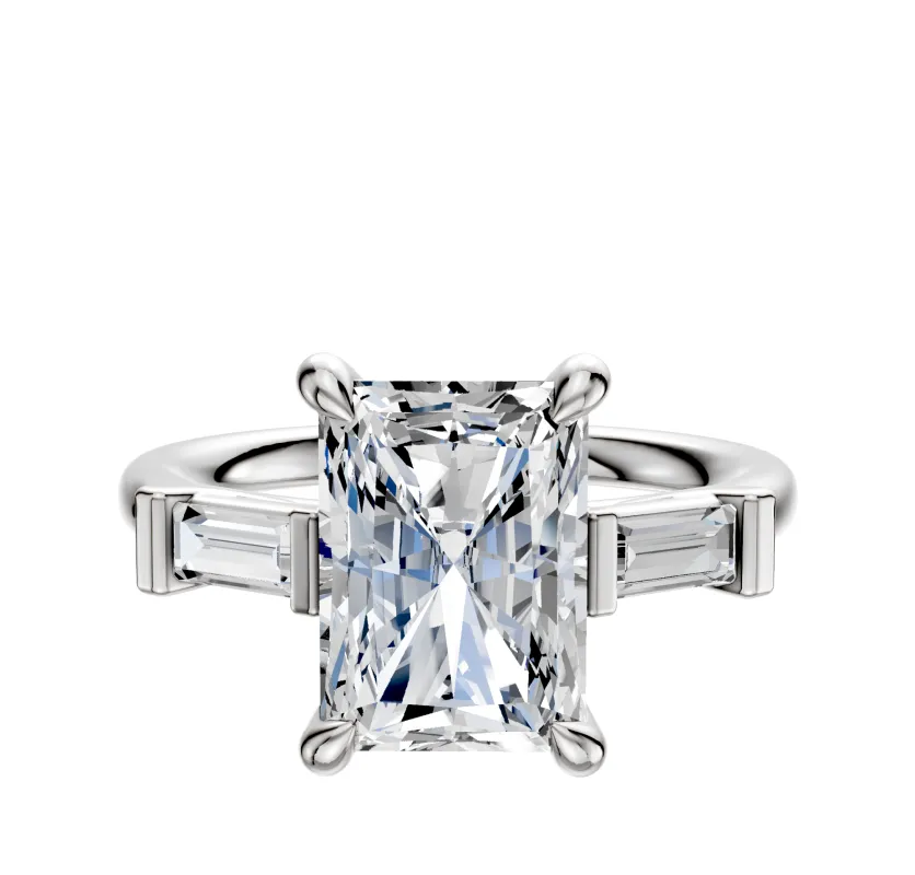 14K White Gold 3-Stone Baguette East/West Side Stones 0.125TCW Engagement Ring sold by Effy