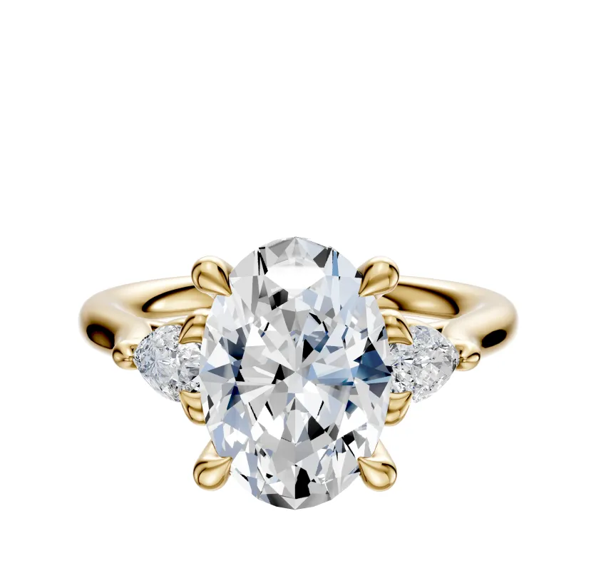 14K Yellow Gold 3-Stone Pear Side Stones 0.125TCW Engagement Ring sold by Effy