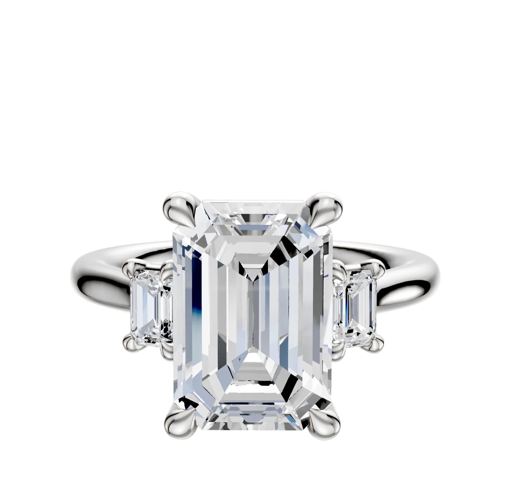 Platinum 3-Stone Emerald Cut Side Stones 0.25TCW Engagement Ring sold by Effy