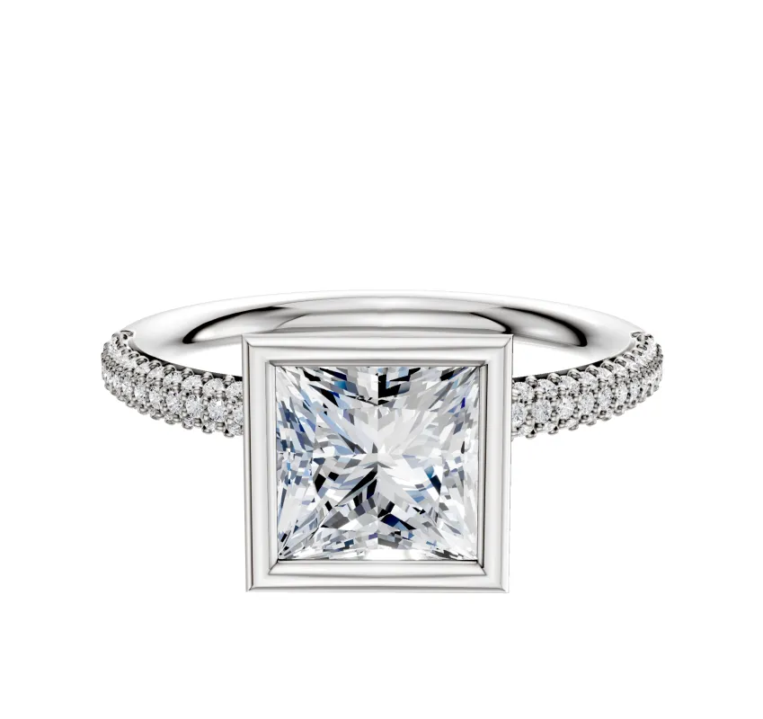 14K White Gold Bezel Full Bezel North/South Classic Dome 3-Row-Pave 2.0mm Engagement Ring sold by Effy