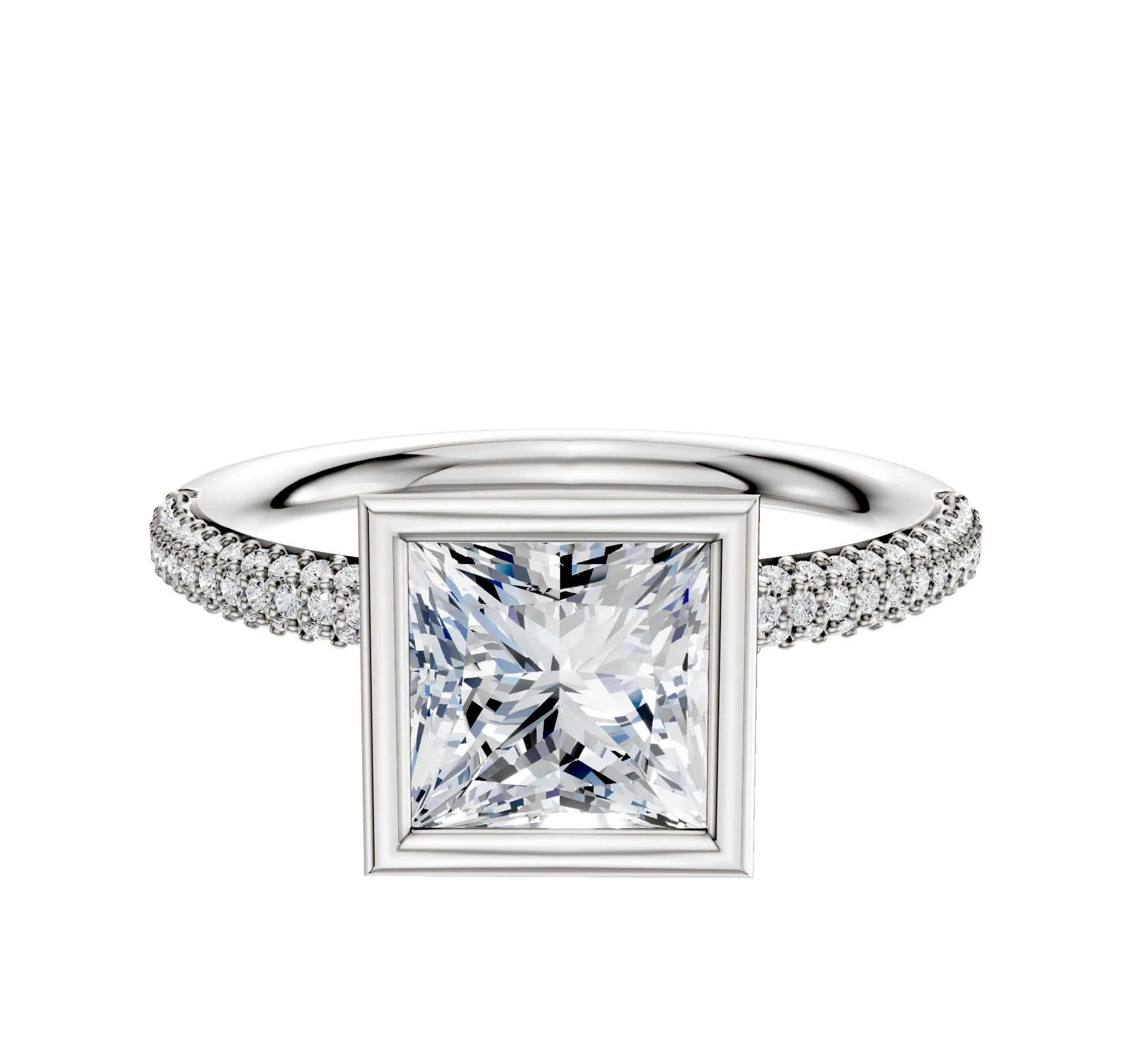 14K White Gold Bezel Full Bezel North/South Classic Dome 3-Row-Pave 2.0mm Engagement Ring sold by Effy