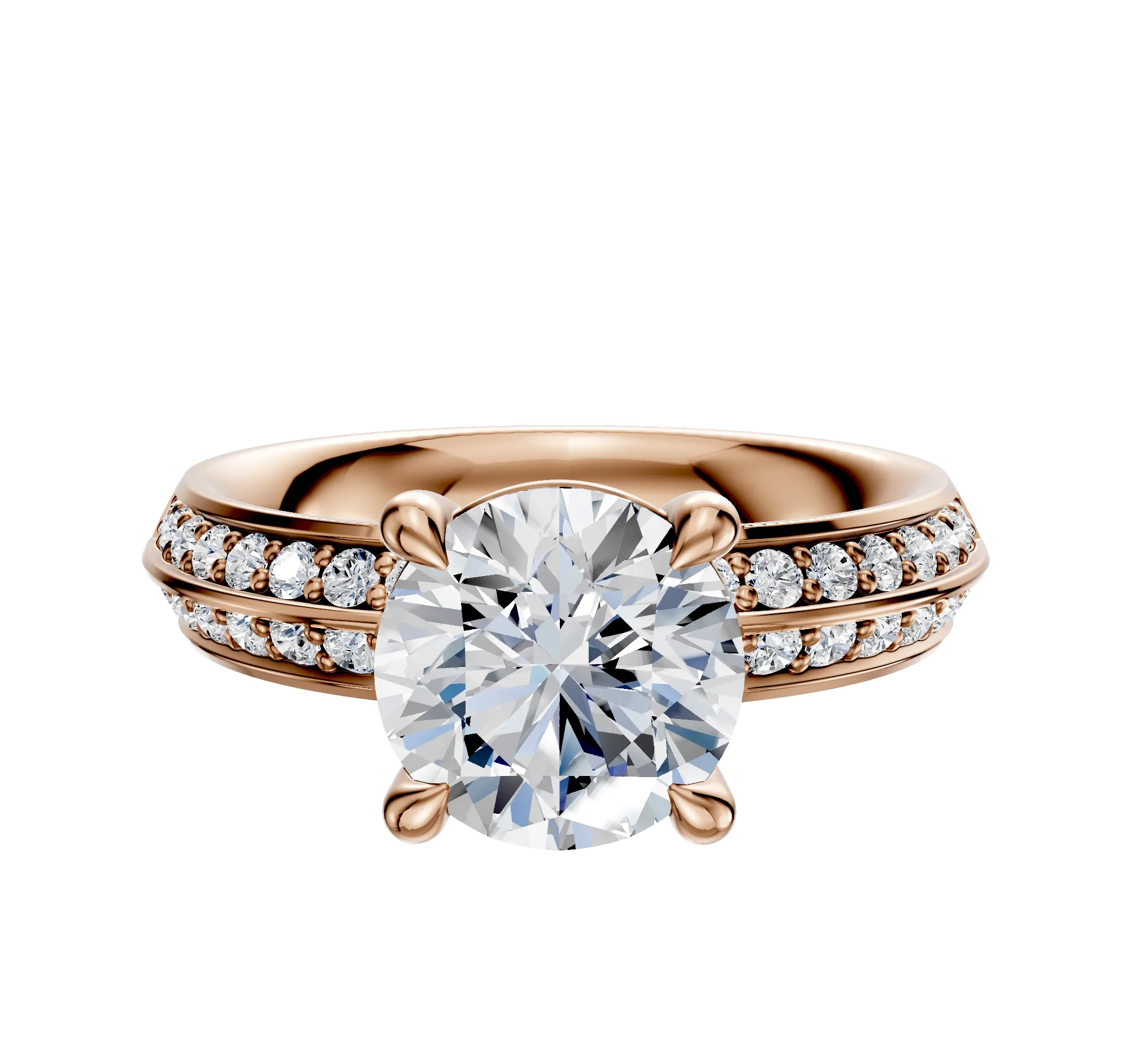 14K Rose Gold 4 Prong Basket Classic Knife Edge 1-Row-Pave 2.5mm Engagement Ring sold by Effy