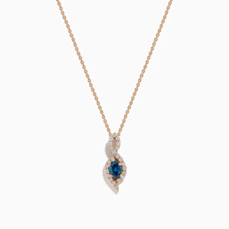 14K Rose Gold Blue and White Diamond Pendant sold by Effy