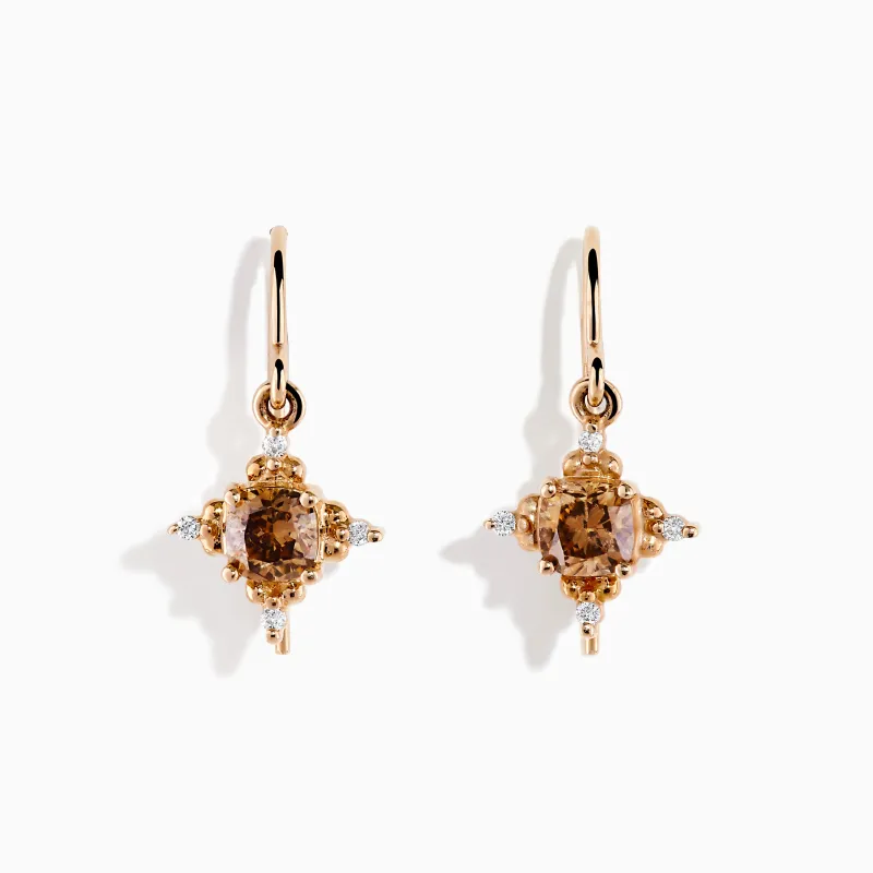 14K Rose Gold Brown and White Diamond Dangle Earrings sold by Effy