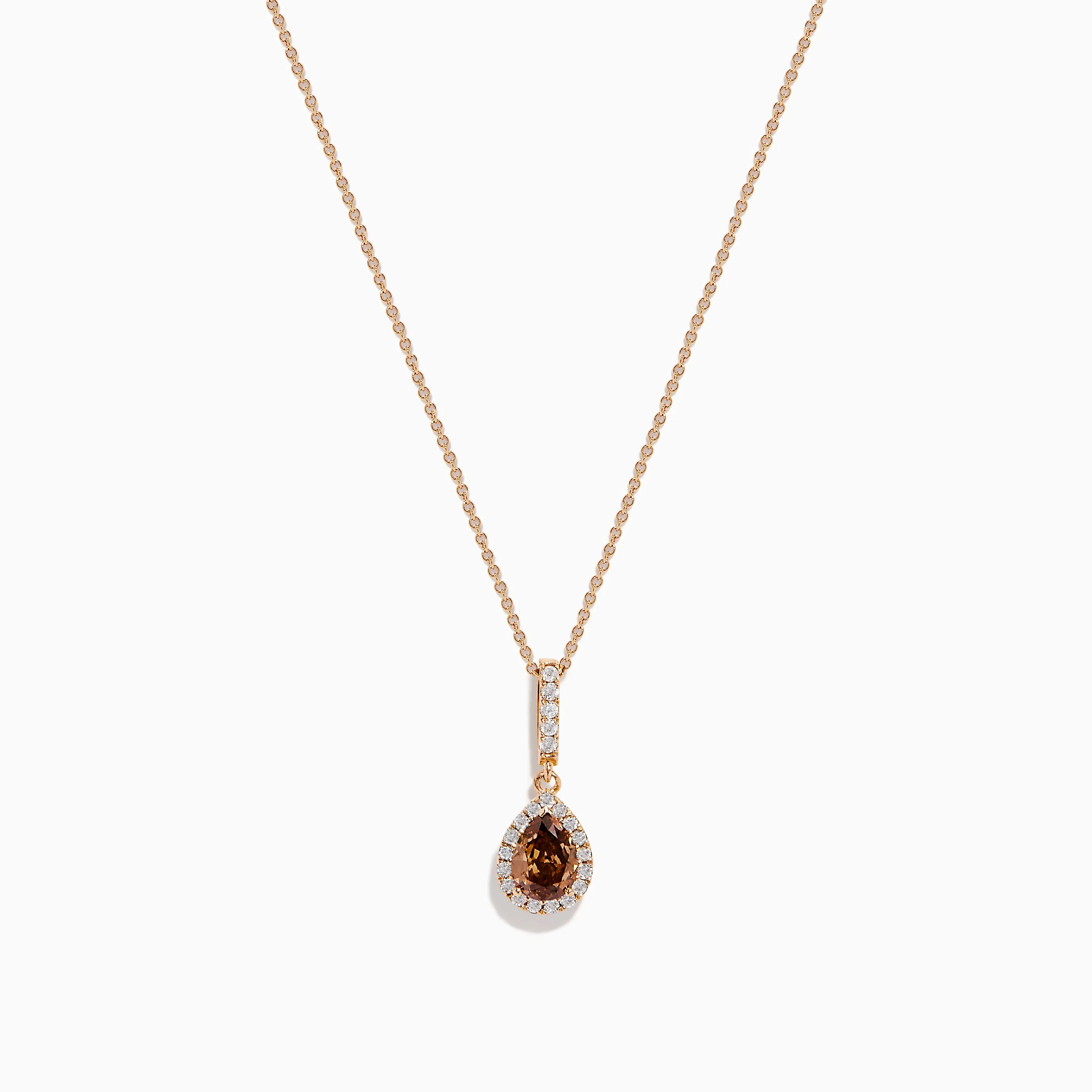 14K Rose Gold Pear Halo Brown and White Diamond Pendant sold by Effy