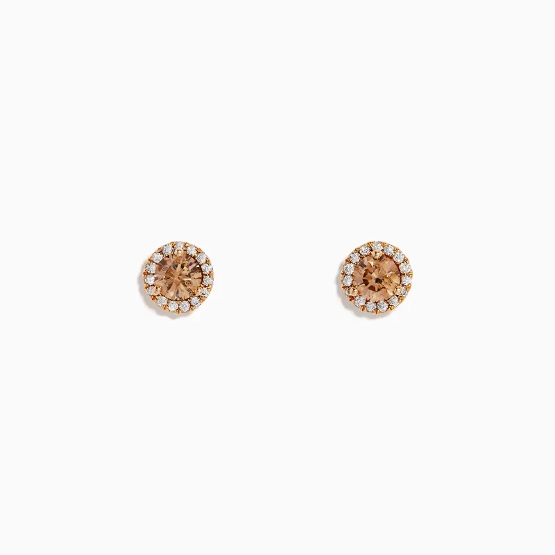 14K Rose Gold Brown and White Diamond Stud Earrings sold by Effy