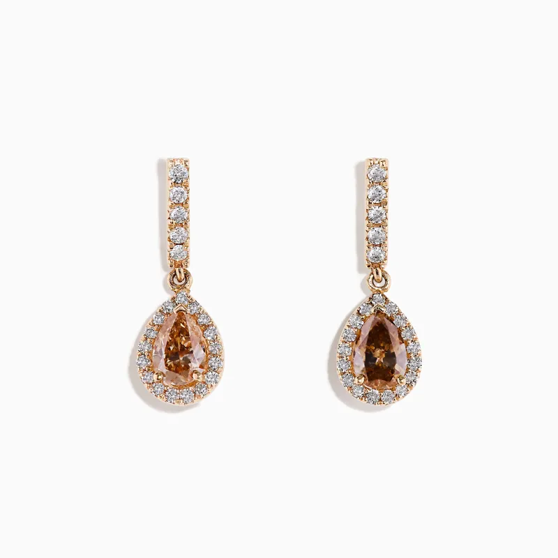 14K Rose Gold Brown and White Diamond Dangle Earrings sold by Effy