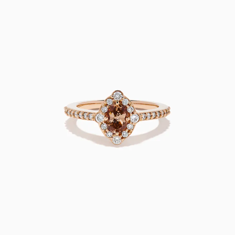 14K Rose Gold Brown and White Diamond Halo Ring sold by Effy