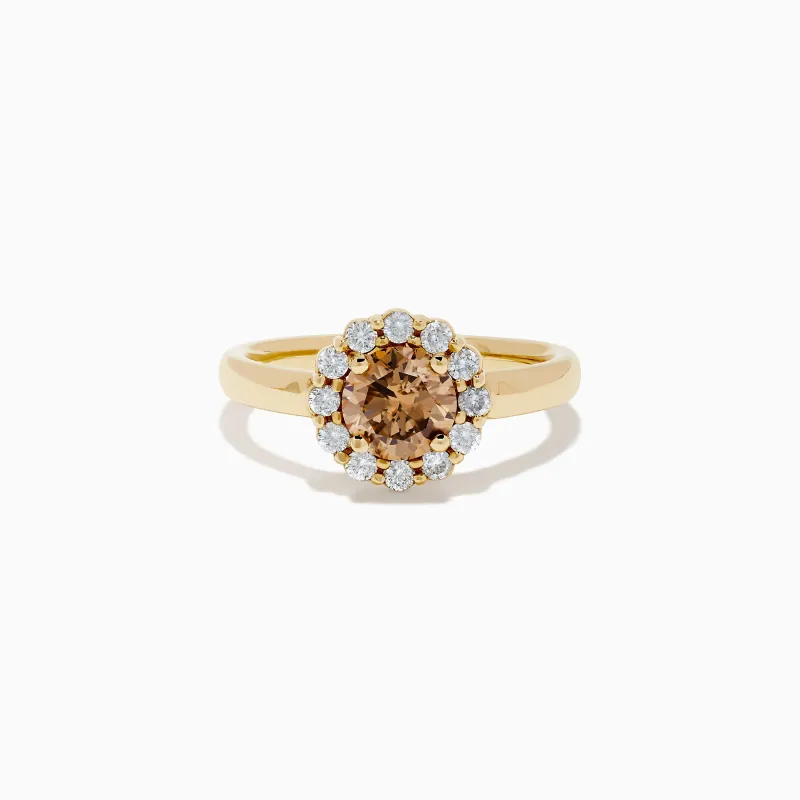14K Yellow Gold Brown and White Diamond Halo Ring sold by Effy