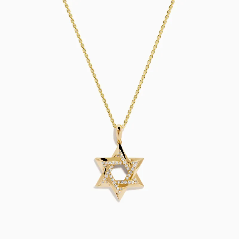 Novelty 14K Yellow Gold Star of David Diamond Pendant sold by Effy
