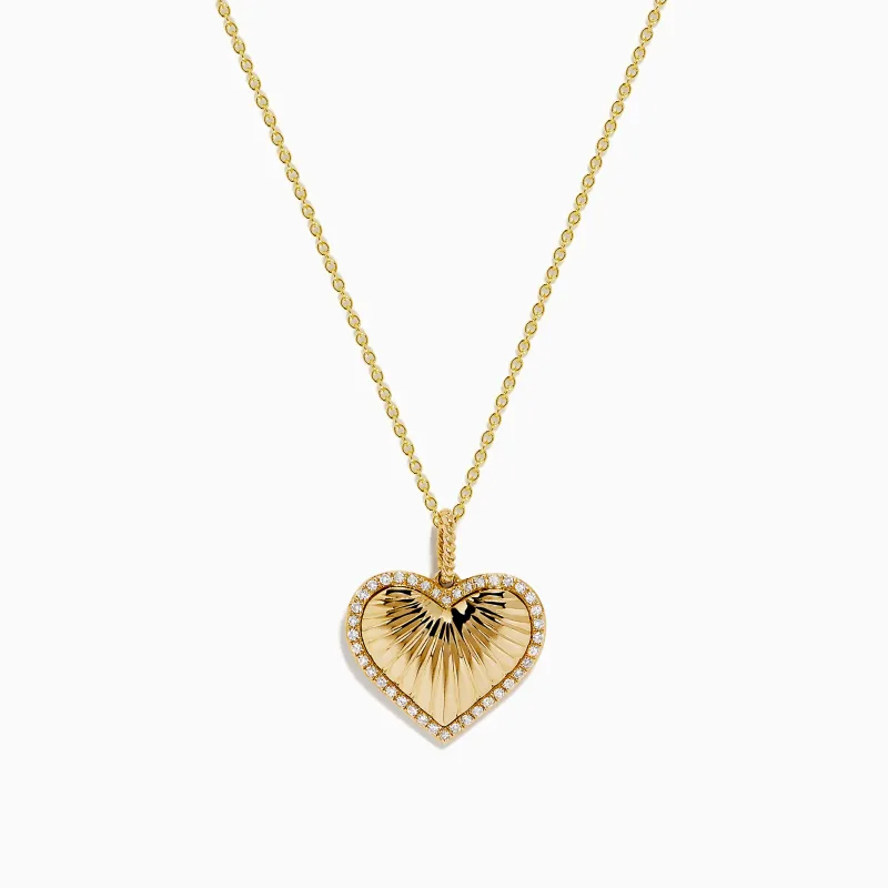 Novelty 14K Yellow Gold Diamond Heart Pendant sold by Effy