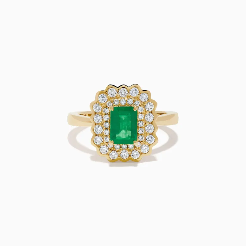 Brasilica 14K Yellow Gold Emerald and Diamond Double Halo Ring sold by Effy