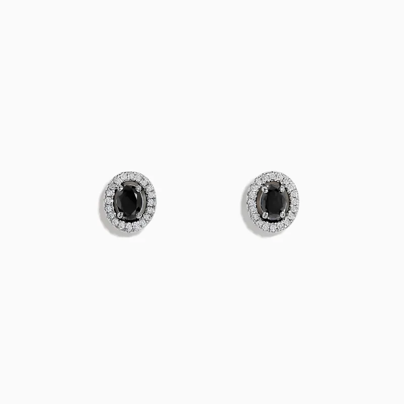 Caviar 14K White Gold Black Diamond Stud Halo Earrings sold by Effy