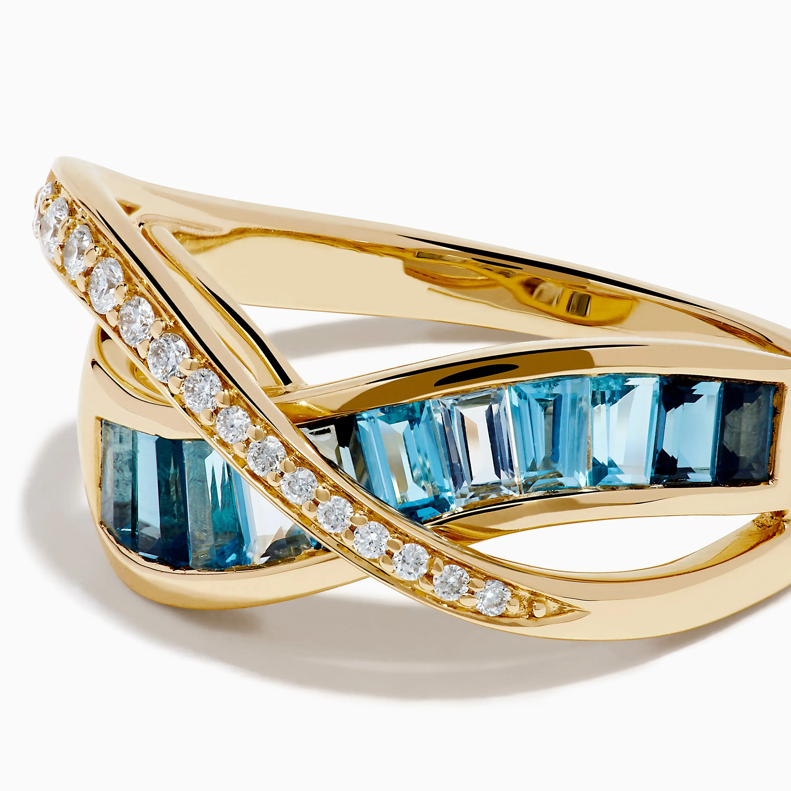Ocean Blue 14K Yellow Gold Blue Topaz and Diamond Criss Cross Ring sold by Effy product image thumbnail 2