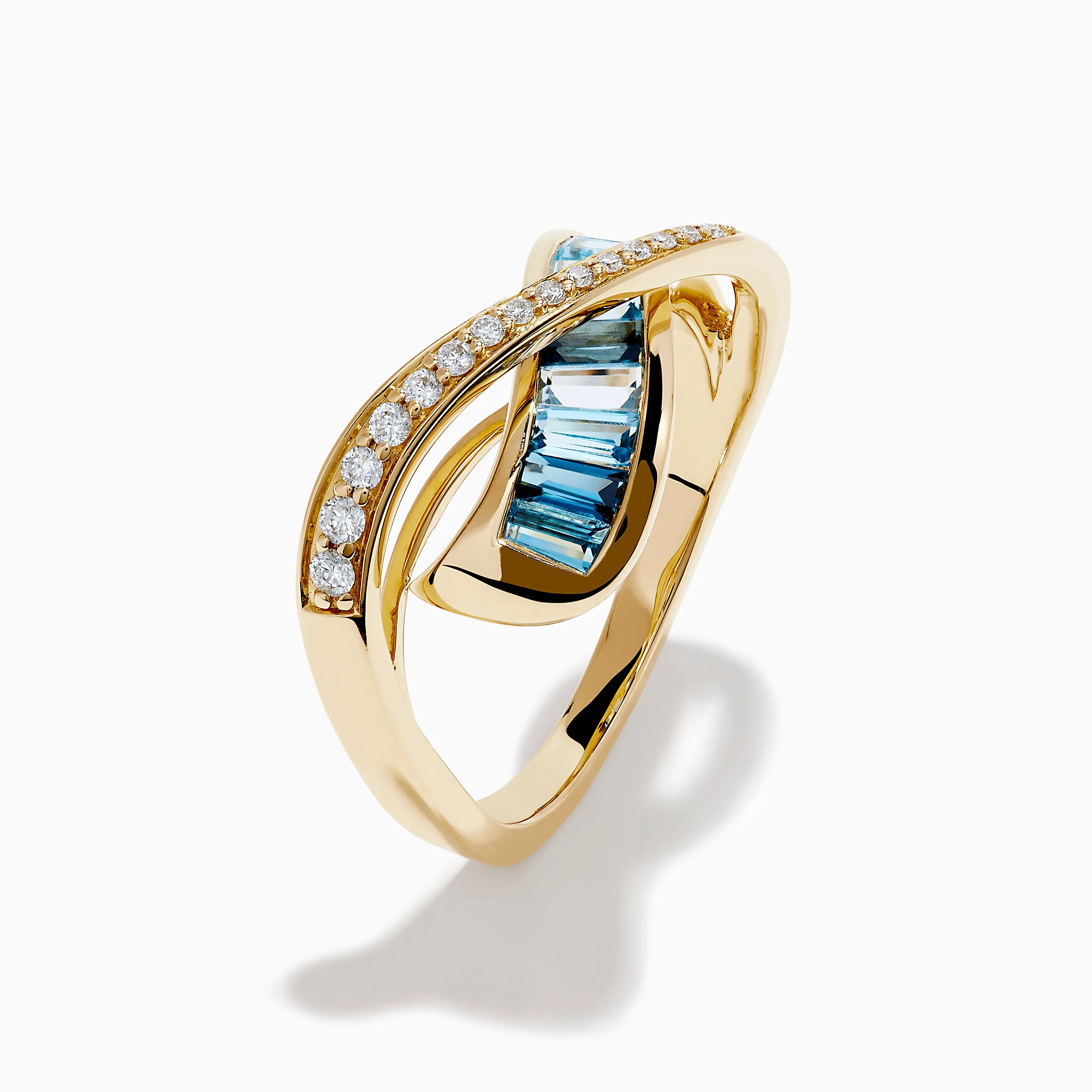 Ocean Blue 14K Yellow Gold Blue Topaz and Diamond Criss Cross Ring sold by Effy product image thumbnail 4