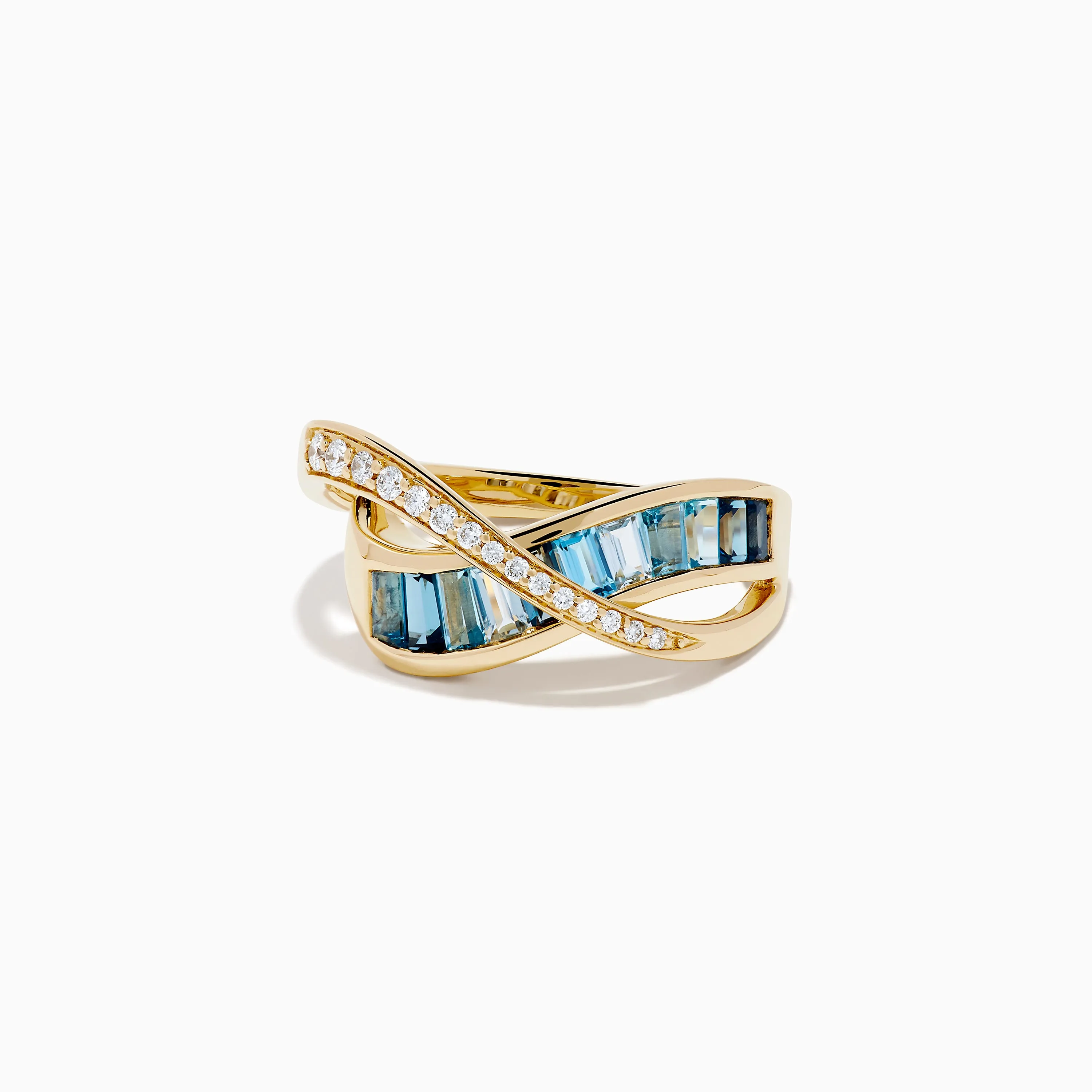 Ocean Blue 14K Yellow Gold Blue Topaz and Diamond Criss Cross Ring sold by Effy