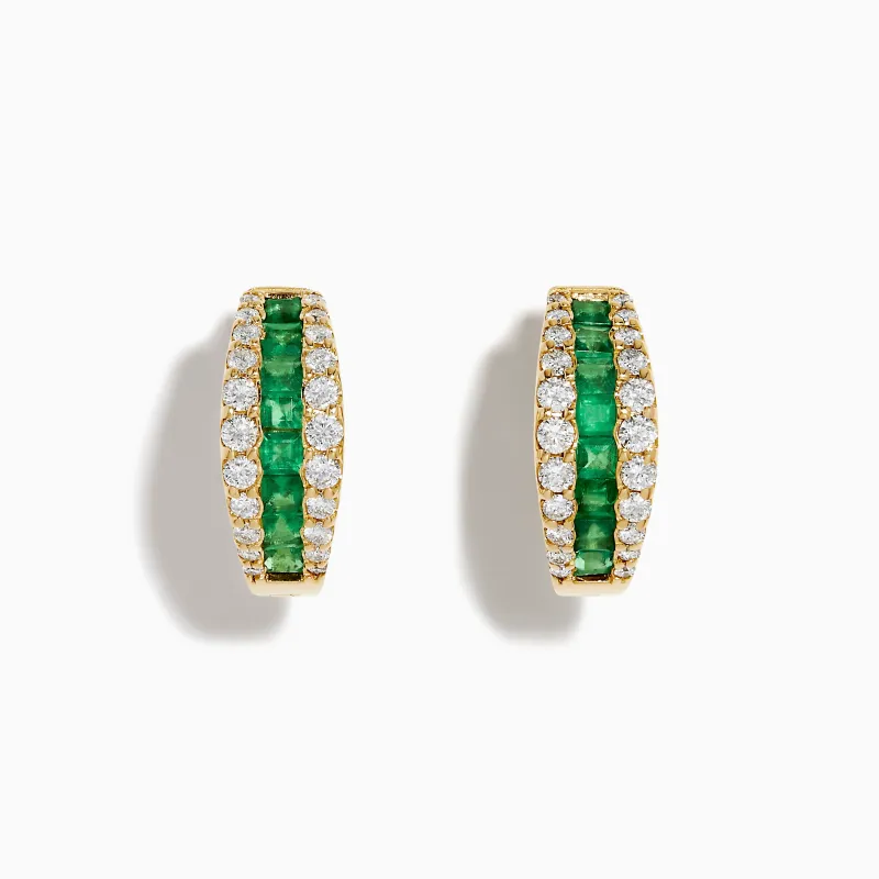 Brasilica 14K Yellow Gold Emerald and Diamond Huggie Earrings sold by Effy