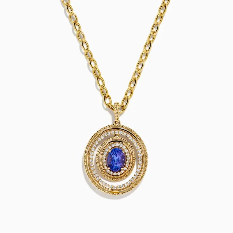 14K Yellow Gold Tanzanite and Diamond Concentric Halo Pendant sold by Effy