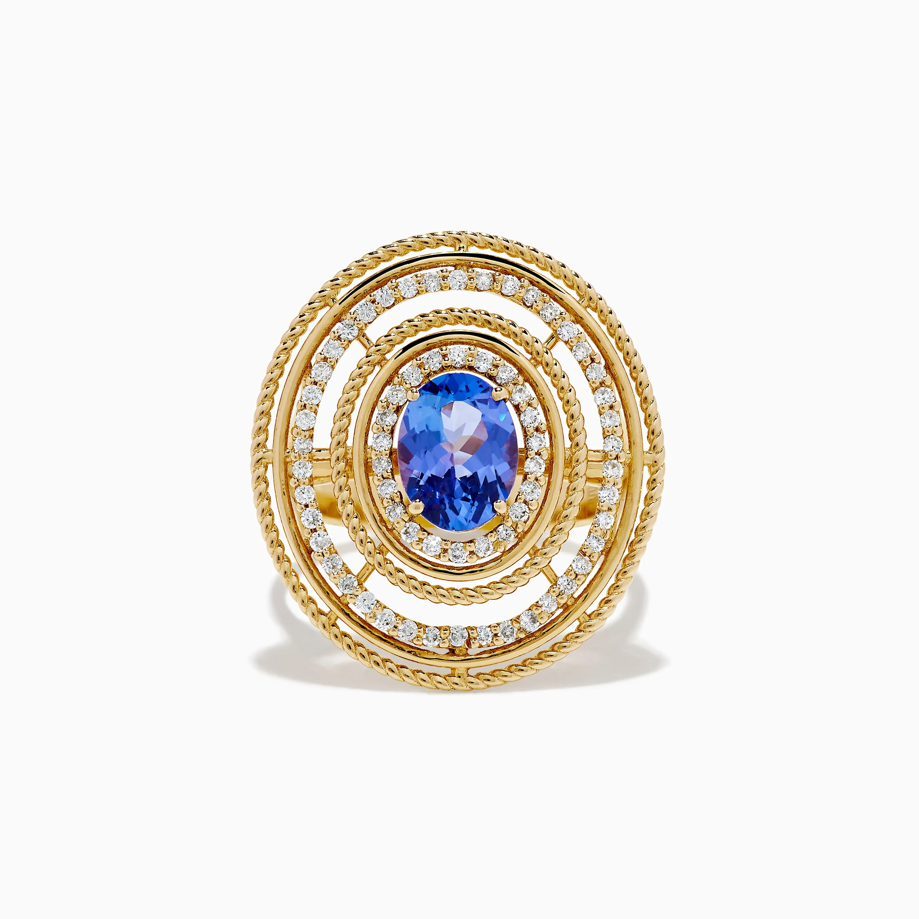 14K Yellow Gold Tanzanite and Diamond Concentric Halo Ring sold by Effy
