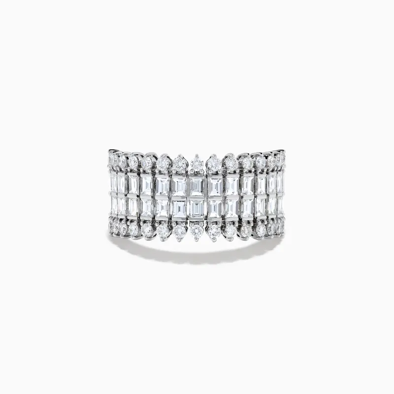 14K White Gold Baguette and Round Diamond Statement Ring sold by Effy