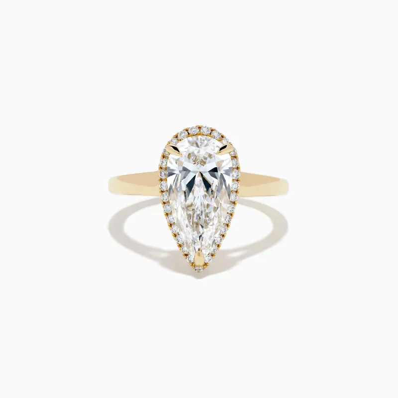Lab Grown Elongated Pear Shaped Diamond Halo Ring in 14K Yellow Gold sold by Effy