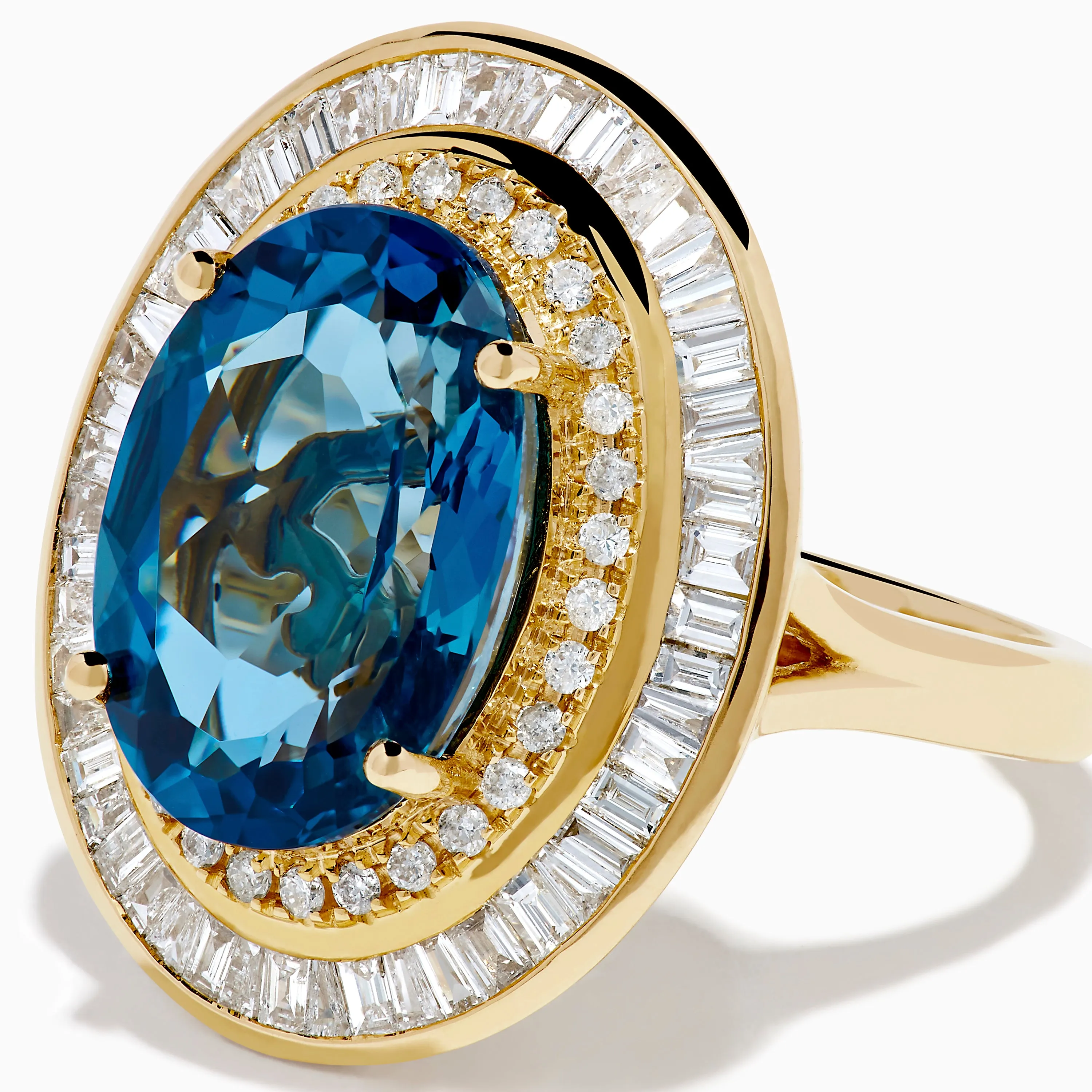 14K Yellow Gold Blue Topaz and Diamond Double Halo Ring sold by Effy product image thumbnail 2