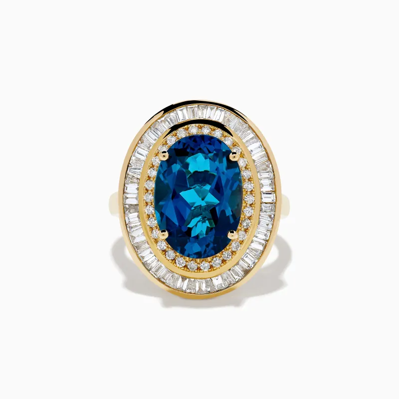 14K Yellow Gold Blue Topaz and Diamond Double Halo Ring sold by Effy